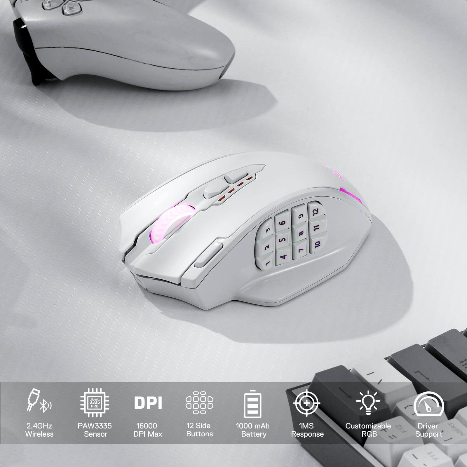 Redragon RGB Wireless Gaming Mouse Impact Elite M913, 20 Programmable  Buttons