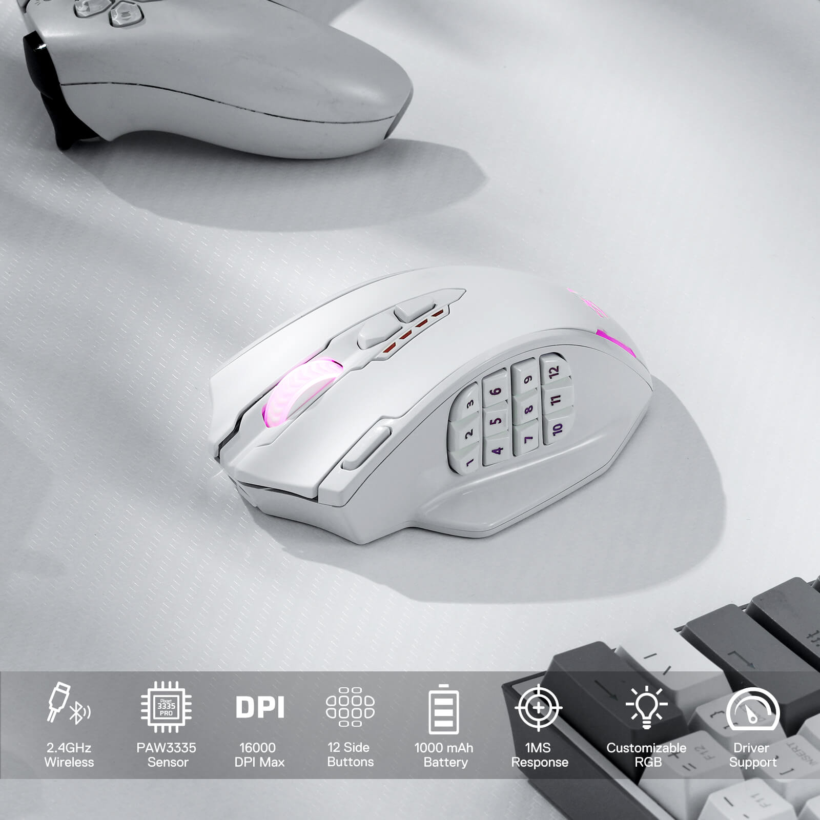 Redragon M913 Impact Elite White Wireless Gaming Mouse