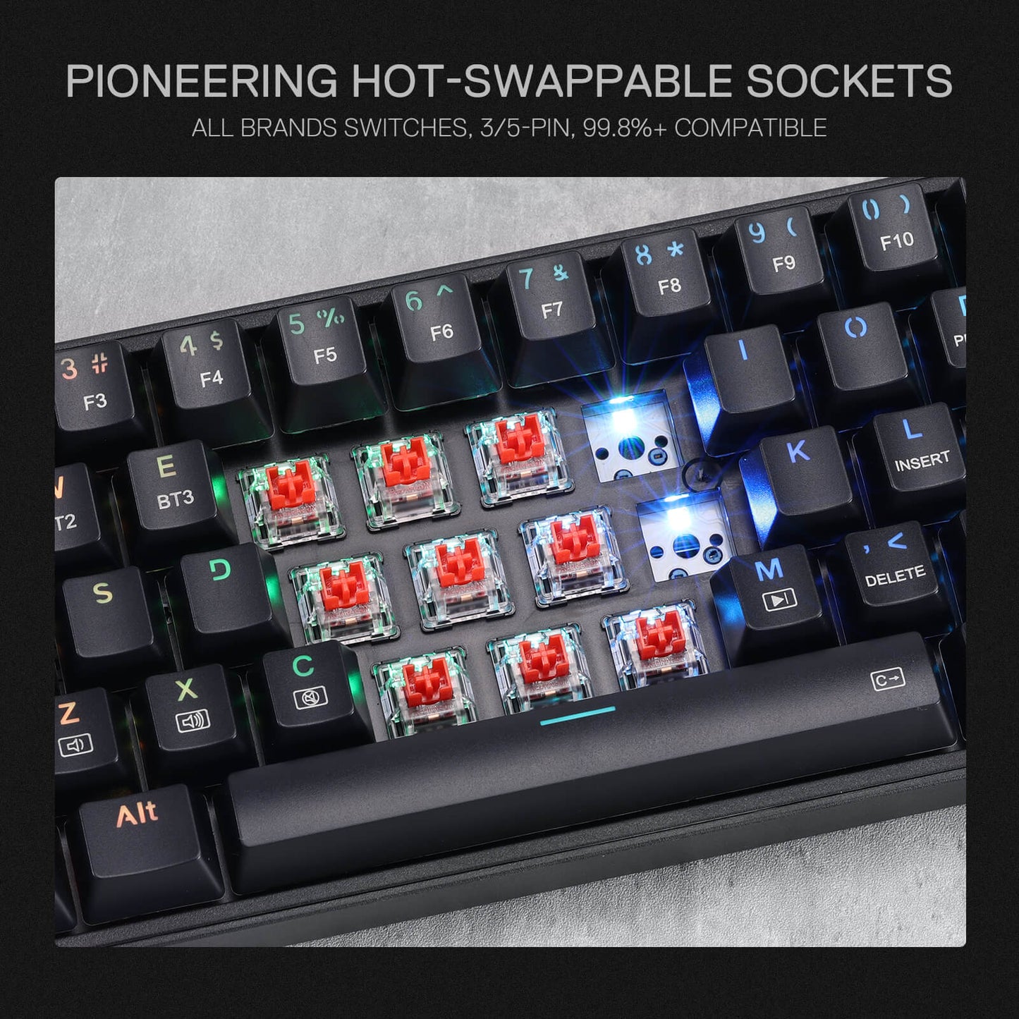 Redragon K628 75% compact  Mechanical RGB  Gaming Keyboard  with hot swappable sockets, compact with 3pin/5pin switches