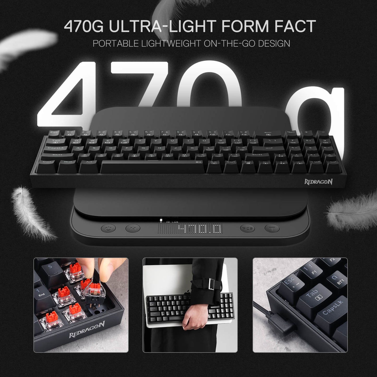 Redragon K628 75% Tri mode Mechanical Gaming Keyboard 470g ultra light form fact