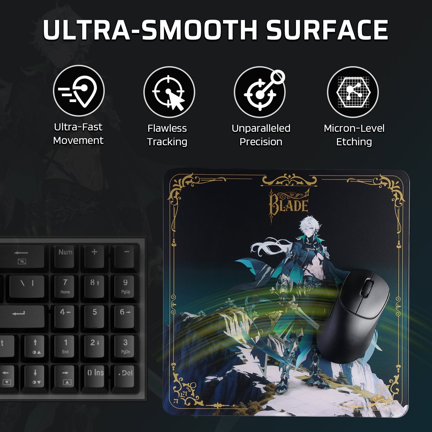 LTC Glass Mouse Pad - Ultra-Smooth Precision Surface with Non-Slip Base, Easy to Clean, Hard Mousepad for Gaming - 11.8 x 11.8 x 0.15 inches 