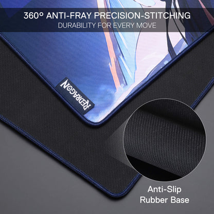 Redragon P046 Anime Blue Gaming Mouse Pad - Smooth Lycra Surface, Anti-Slip Rubber Base, Spill-Resistant, Durable 3mm Thick Design, Available in Small (13x10 in) & Large (35x16 in), Perfect for Gaming & Work