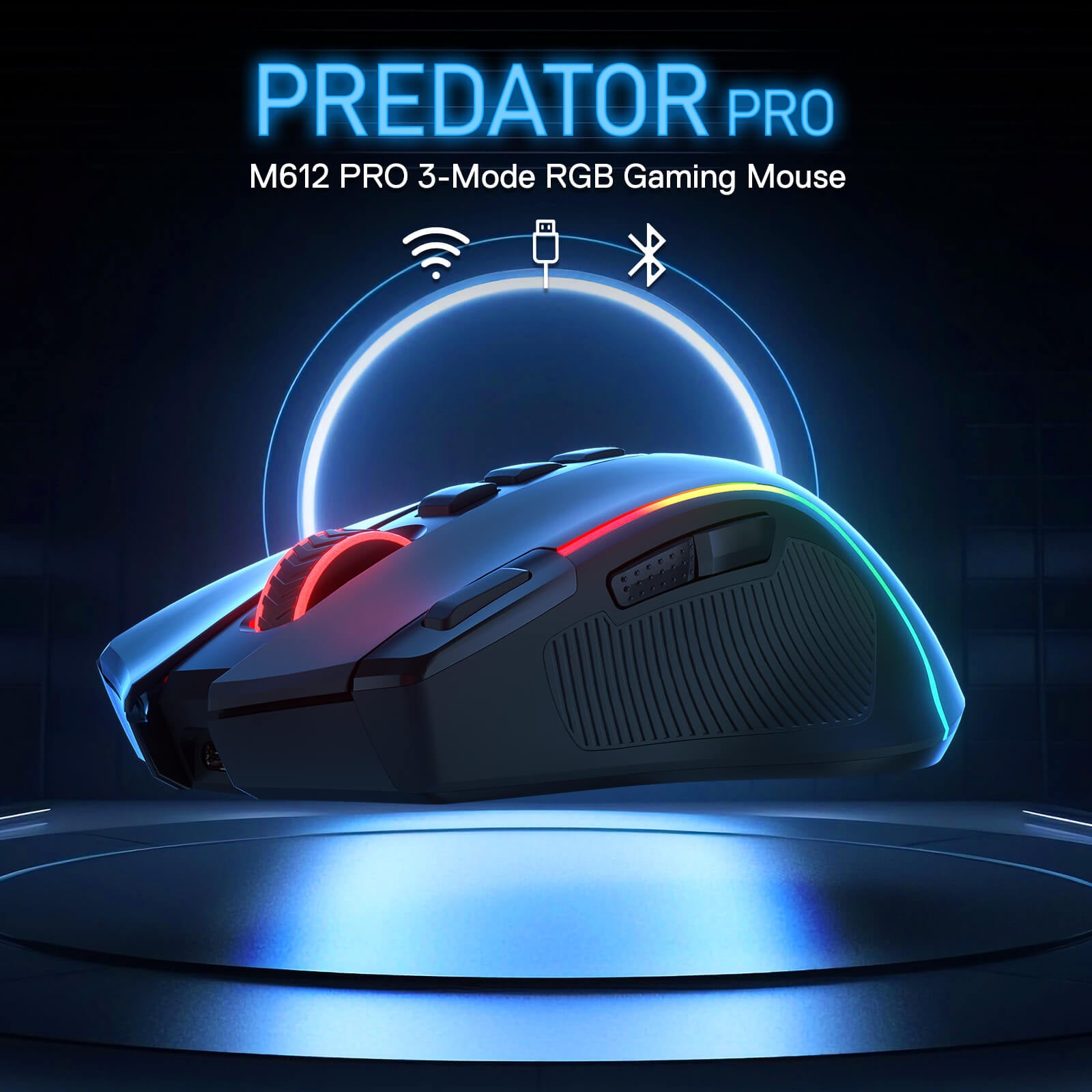 Redragon M612 PRO RGB Gaming Mouse, 8000 DPI Wired/Wireless Optical Gamer Mouse with 7 Programmable Buttons & 7 Backlit Modes, BT & 2.4G Wireless, Software Supports DIY Keybinds Rapid Fire Button