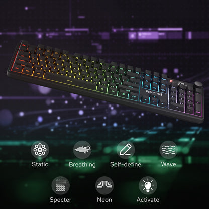 Redragon K526 PRO RGB Wireless Membrane Gaming Keyboard, 104 Keys Mechanical-Feel Keyboard w/LED Info Display, Media/Backlit Knob Control, Linear Switch & Software Supported (Side Printed Font) 