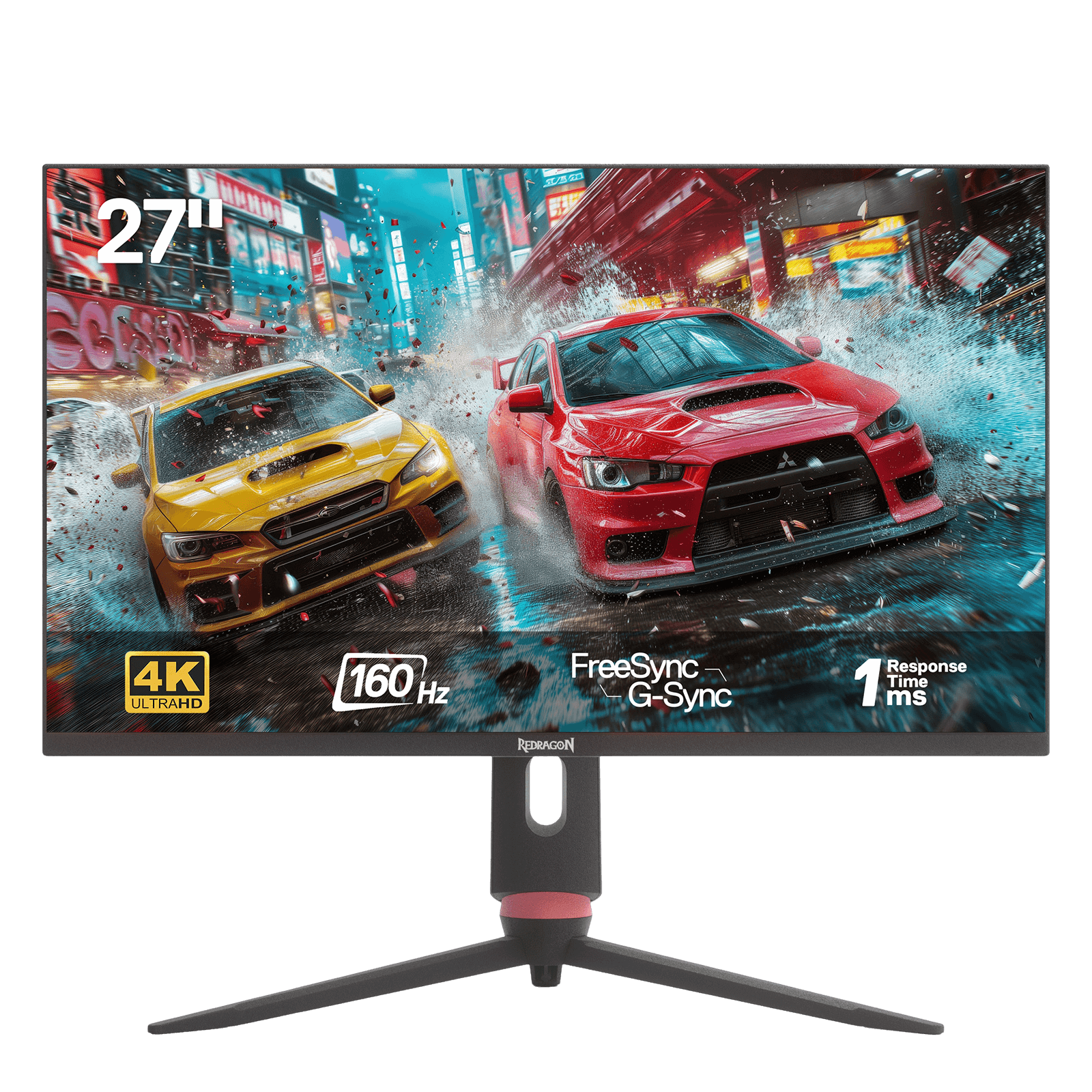 Redragon 27" 4K Flat Gaming Monitor - Mini-LED, UHD 3840x2560, 160Hz, 1ms Response Time, FreeSync Premium & G-Sync Compatibility, 105% NTSC, Tilt Adjustable, HDMI/DP/Type-C Compatible, VESA Wall Mount