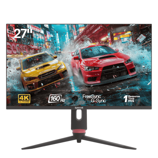 Redragon 27" 4K Flat Gaming Monitor - Mini-LED, UHD 3840x2560, 160Hz, 1ms Response Time, FreeSync Premium & G-Sync Compatibility, 105% NTSC, Tilt Adjustable, HDMI/DP/Type-C Compatible, VESA Wall Mount