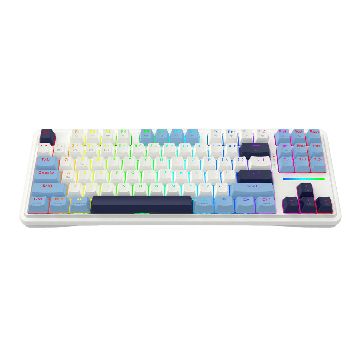 Redragon K728 PRO 80% Wireless Gasket RGB Gaming Keyboard, 3-Mode 87 Keys TKL Mechanical Keyboard w/Hot-Swap Socket, Mixed Color Keycaps & 5-Layer Noise Dampening, Custom Linear Switch