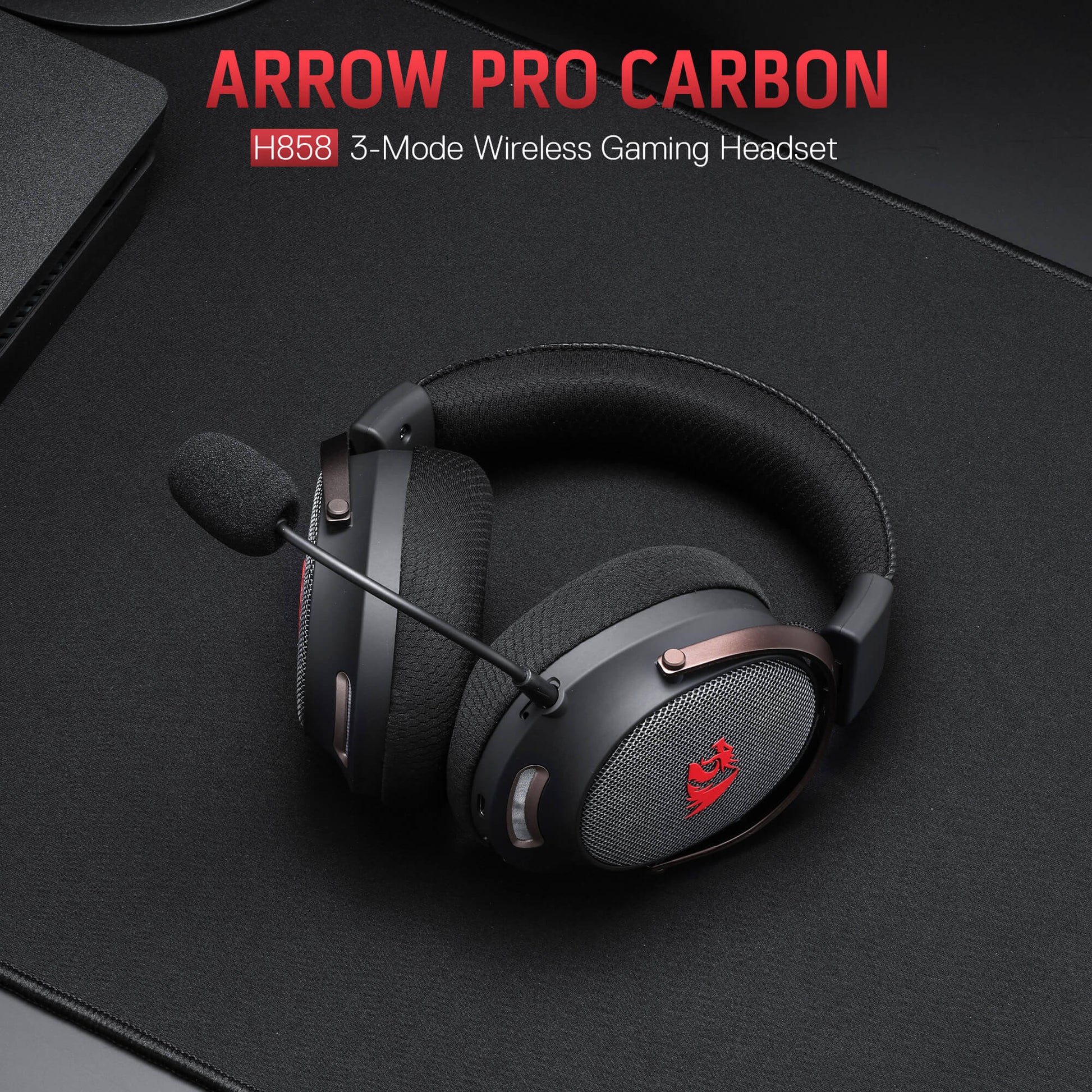 Redragon H858 3-Mode Wireless Gaming Headset, 7.1 Surround Sound, 53 mm Drivers, Memory Foam Ear Pads, Detachable Noise-canceling Microphone, Over-Ear Headphones Works for Mobile, PC/PS5/NS