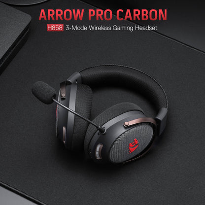 Redragon H858 3-Mode Wireless Gaming Headset, 7.1 Surround Sound, 53 mm Drivers, Memory Foam Ear Pads, Detachable Noise-canceling Microphone, Over-Ear Headphones Works for Mobile, PC/PS5/NS