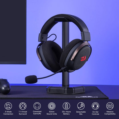 Redragon H858 3-Mode Wireless Gaming Headset, 7.1 Surround Sound, 53 mm Drivers, Memory Foam Ear Pads, Detachable Noise-canceling Microphone, Over-Ear Headphones Works for Mobile, PC/PS5/NS