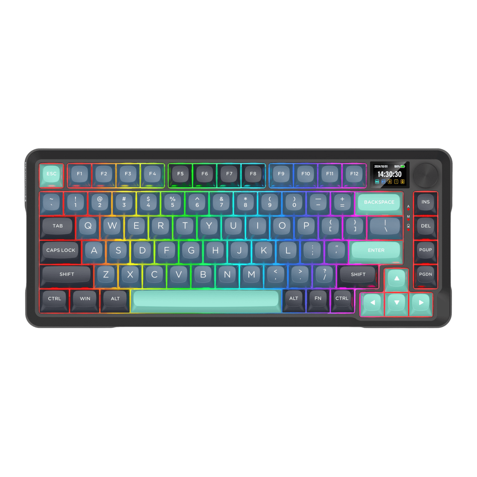 Redragon K724 PRO Wireless Gasket Gaming Keyboard w/Hype Screen & Knob, 81-Key Mechanical Keyboard, Easy-Control 1.14’’ TFT Info Display, 5-Layer Noise Dampening, Custom Linear Switch, Dark Jade Color