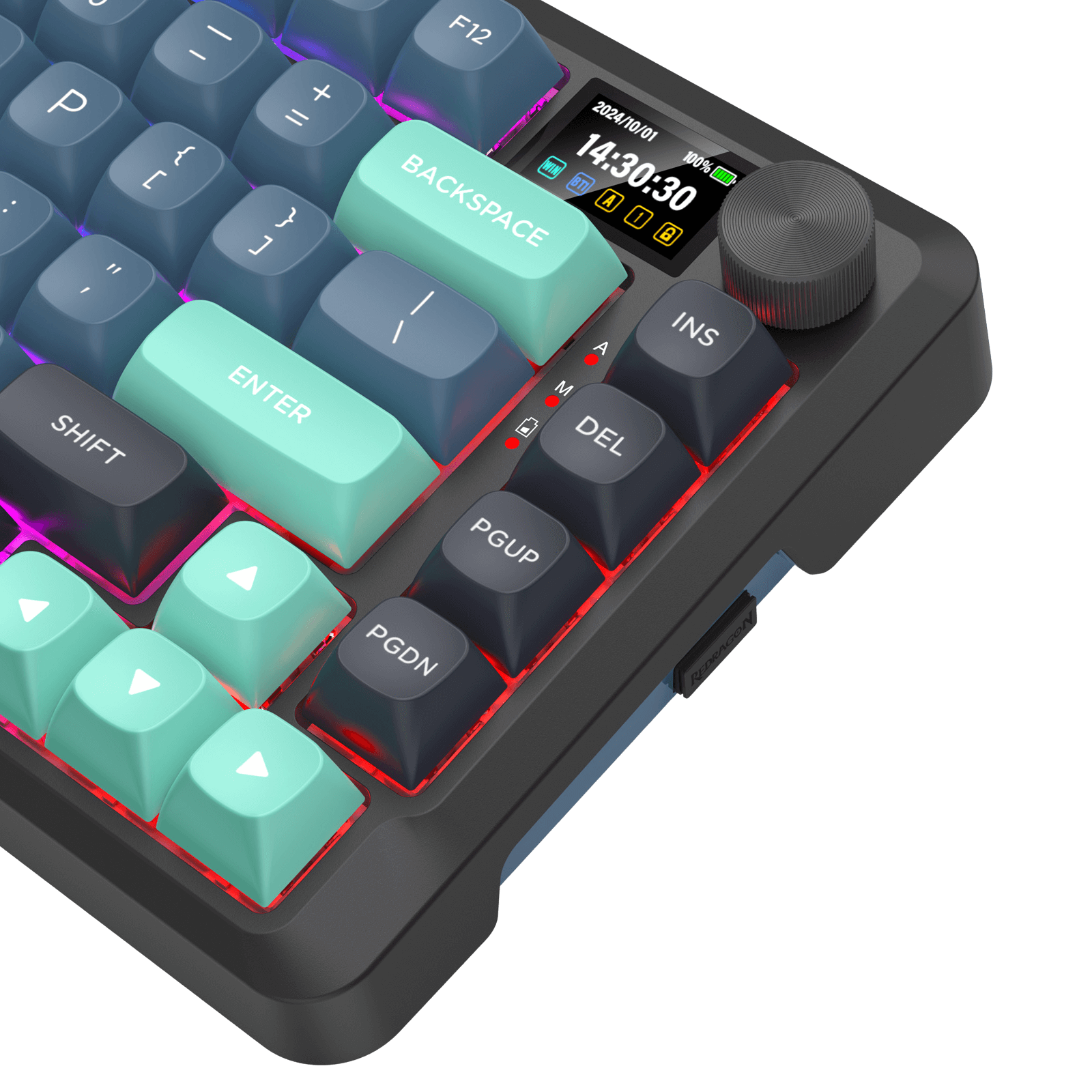 Redragon K724 PRO Wireless Gasket Gaming Keyboard w/Hype Screen & Knob, 81-Key Mechanical Keyboard, Easy-Control 1.14’’ TFT Info Display, 5-Layer Noise Dampening, Custom Linear Switch, Dark Jade Color