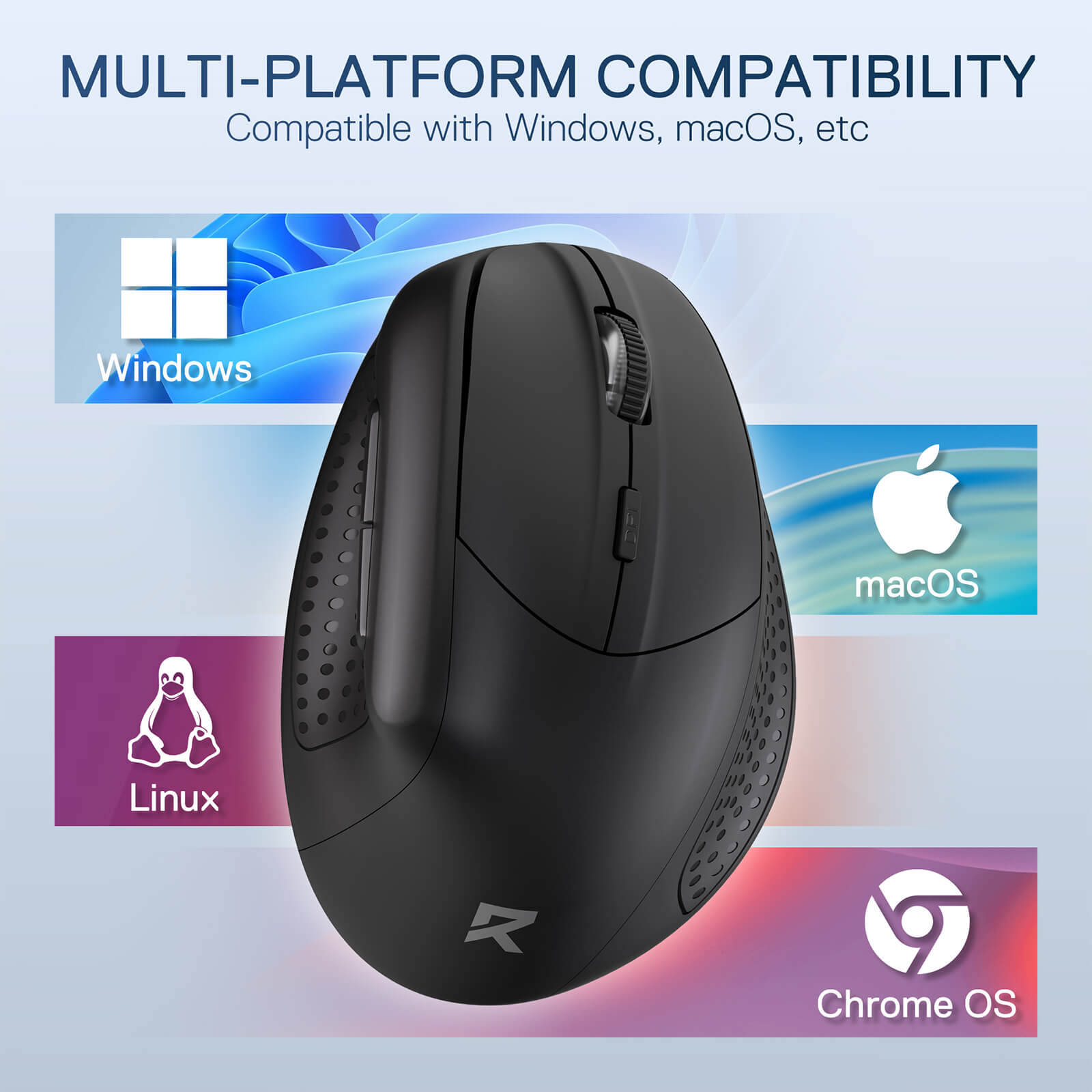 Redragon BM-4033 Wireless Vertical Ergonomic Mouse, 2.4GHz Connection, 5 Levels Up to 4000 DPI, Auto Power Saving Mice for Laptop, Desktop, PC, Black