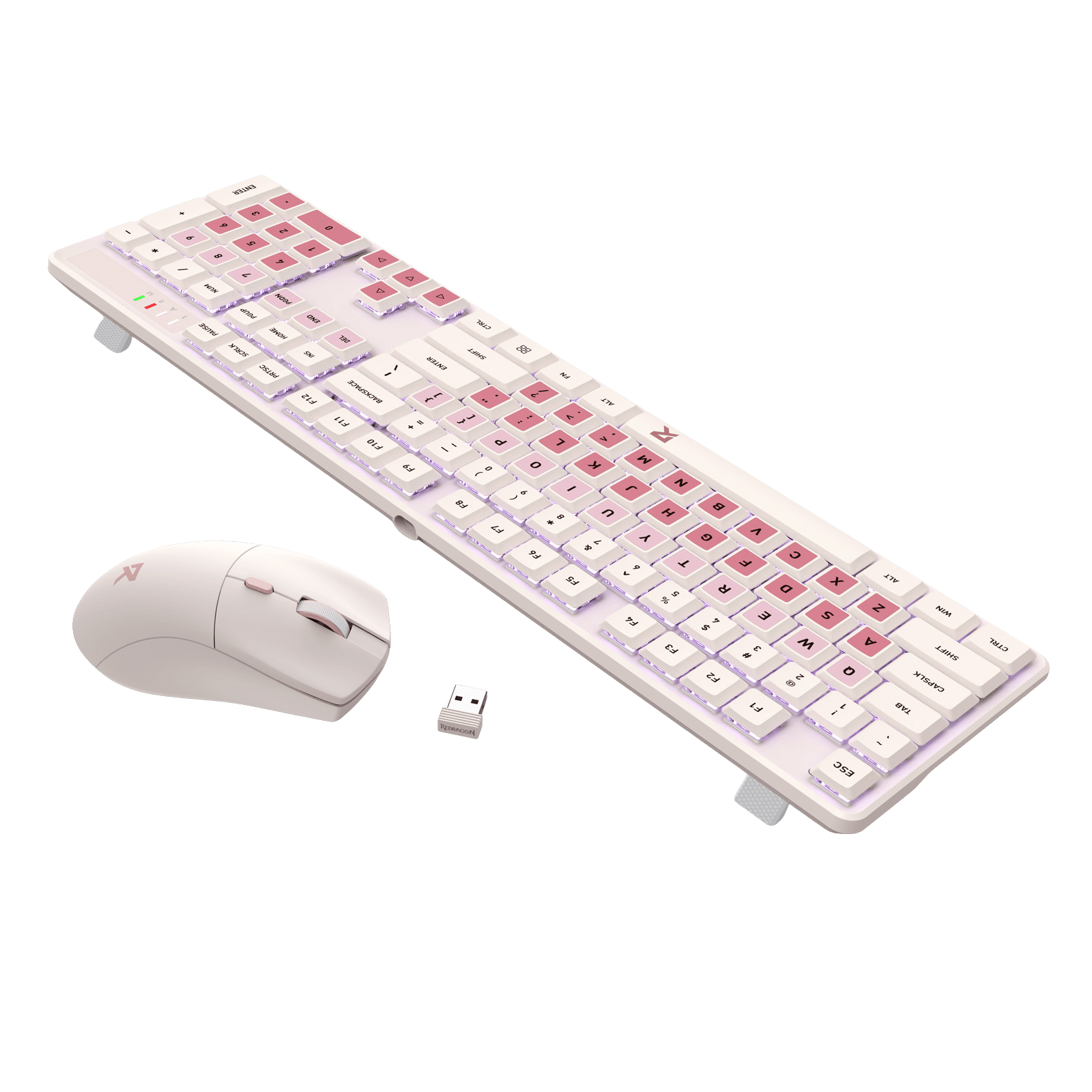 Redragon BS 8531 Wireless Keyboard & Mouse Combo, 104 Keys Low-Profile Mechanical Switch White LED Gaming Keyboard and 8000 DPI Mouse Bundle, Sakura Pink
