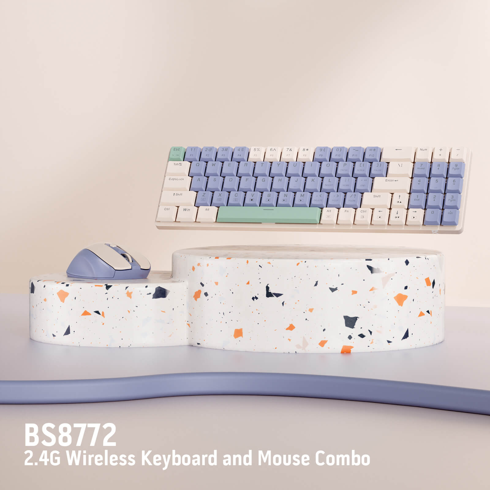 Redragon BS8772 Wireless Keyboard and Mouse Combo, 75% 78 Keys 2.4Ghz Wireless Low-Profile Mechanical Keyboard w/Rechargeable Battery, Single Blue Blacklight, 2400 DPI Ergonomic Mouse