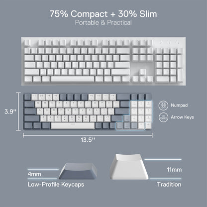 Redragon BS8772 Wireless Keyboard and Mouse Combo, 75% 78 Keys 2.4Ghz Wireless Low-Profile Mechanical Keyboard w/Rechargeable Battery, Single Blue Blacklight, 2400 DPI Ergonomic Mouse