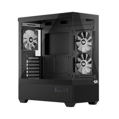 Redragon CA606 Gaming Back-Mounted PC Case, ATX Computer Chassis w/ 3 x 120mm Fans Pre-Installed & High Airflow Perforated Panels, 270° Full View, Easy Cable Management, Black