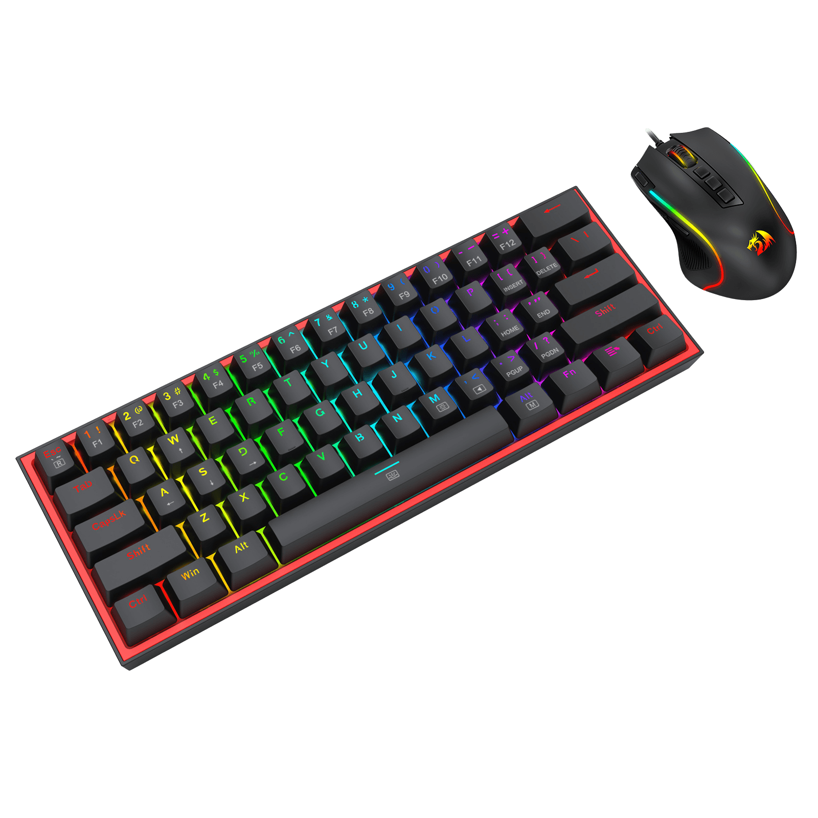 Redragon CB201 Gaming Keyboard & Mouse Combo, 61 Keys K617 Wired RGB Gaming Keyboard and 8000 DPI Wired M612 Gaming Mouse Bundle, Black