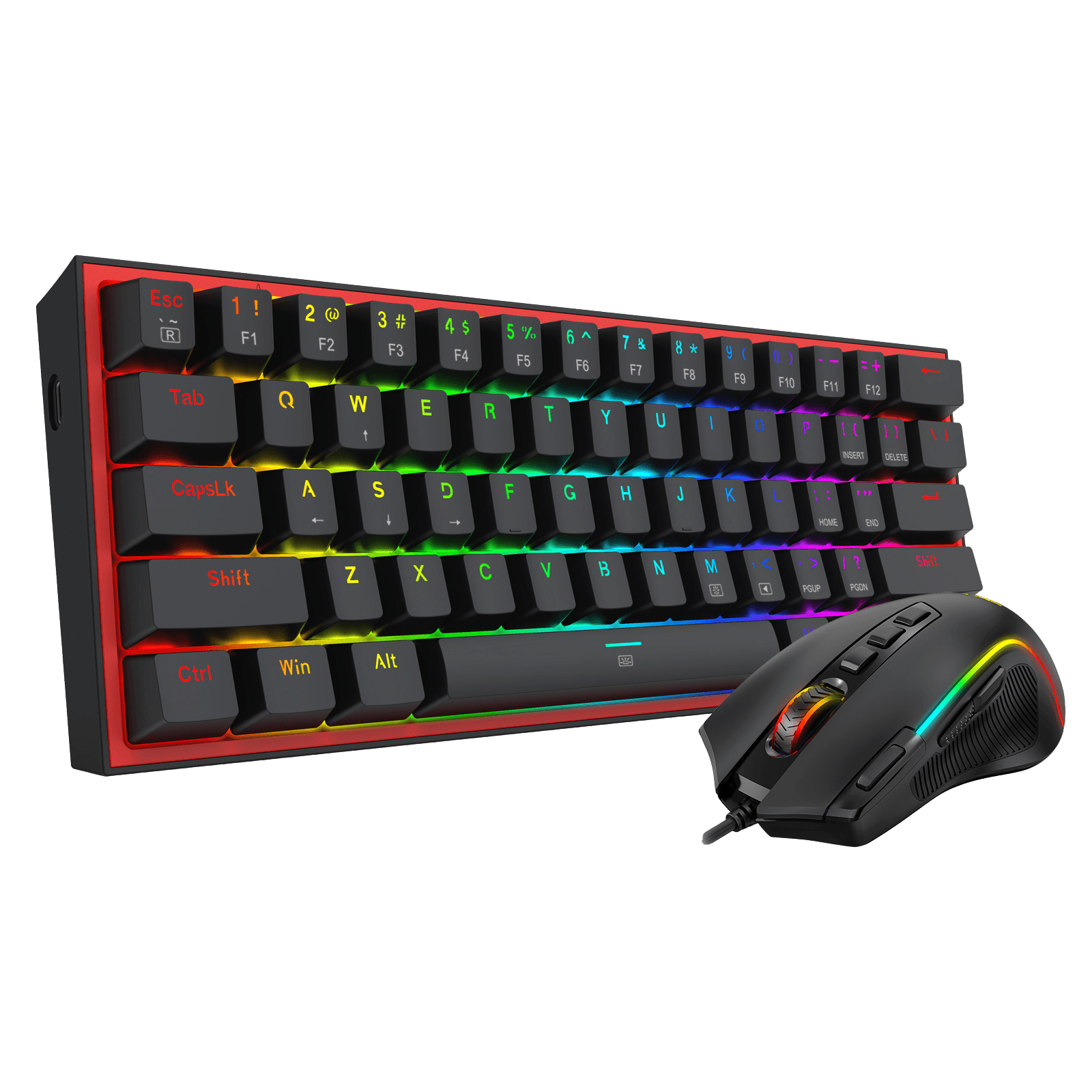 Redragon CB201 Gaming Keyboard & Mouse Combo, 61 Keys K617 Wired RGB Gaming Keyboard and 8000 DPI Wired M612 Gaming Mouse Bundle, Black