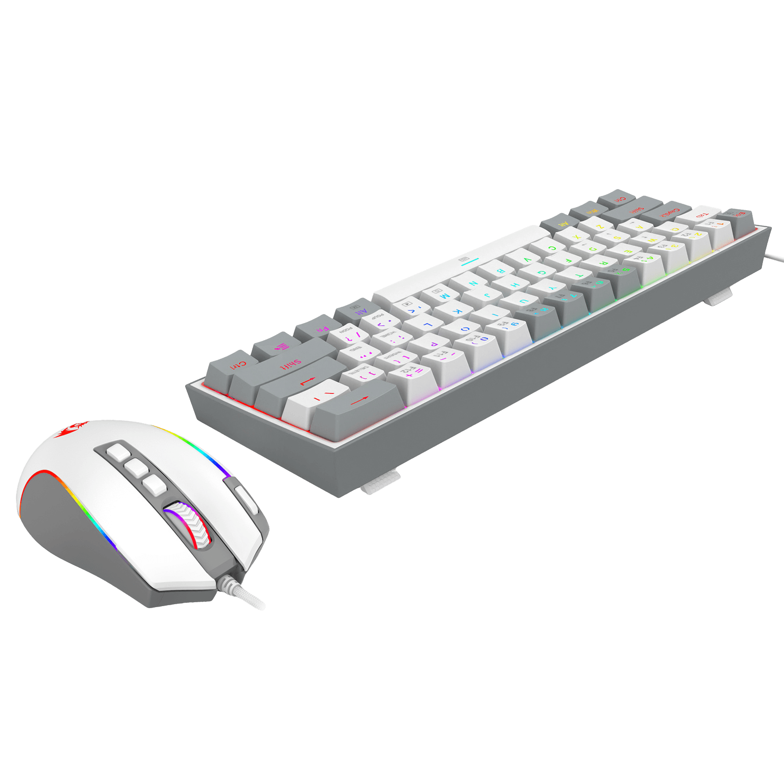 Redragon CB201 Gaming Keyboard & Mouse Combo, 61 Keys K617 Wired RGB Gaming Keyboard and 8000 DPI Wired M612 Gaming Mouse Bundle, Grey