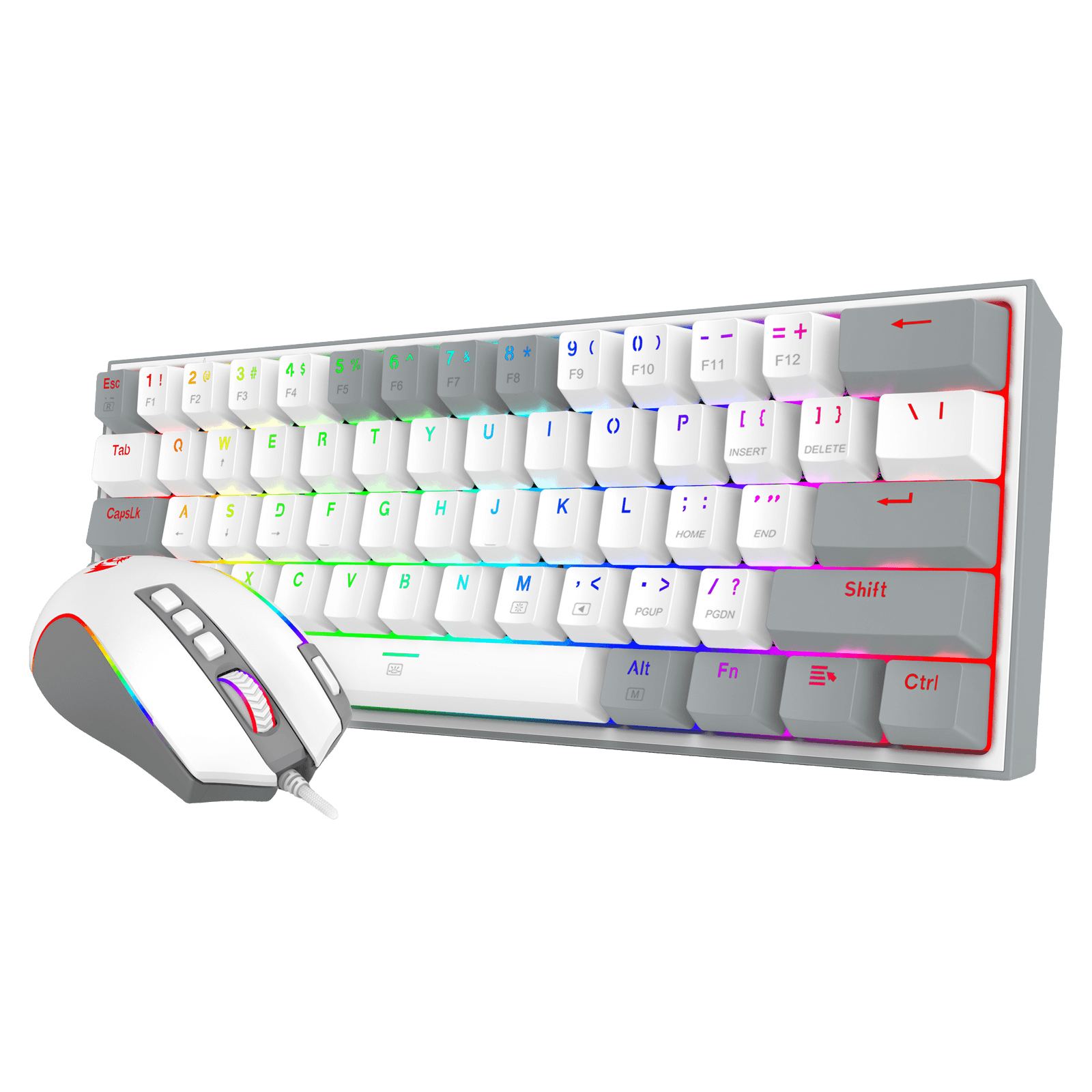 Redragon CB201 Gaming Keyboard & Mouse Combo, 61 Keys K617 Wired RGB Gaming Keyboard and 8000 DPI Wired M612 Gaming Mouse Bundle, Grey