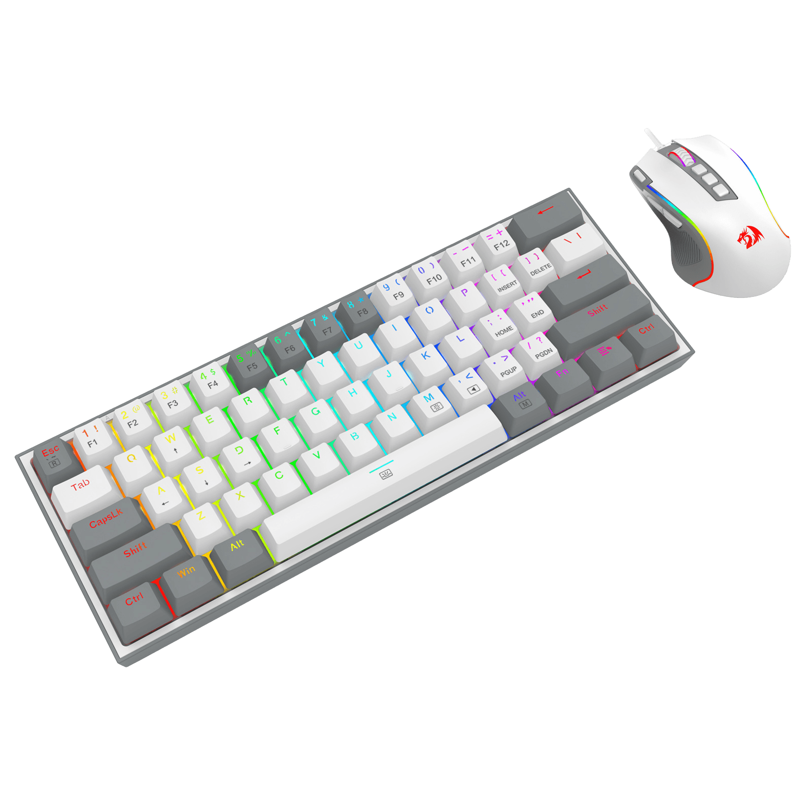 Redragon CB201 Gaming Keyboard & Mouse Combo, 61 Keys K617 Wired RGB Gaming Keyboard and 8000 DPI Wired M612 Gaming Mouse Bundle, Grey