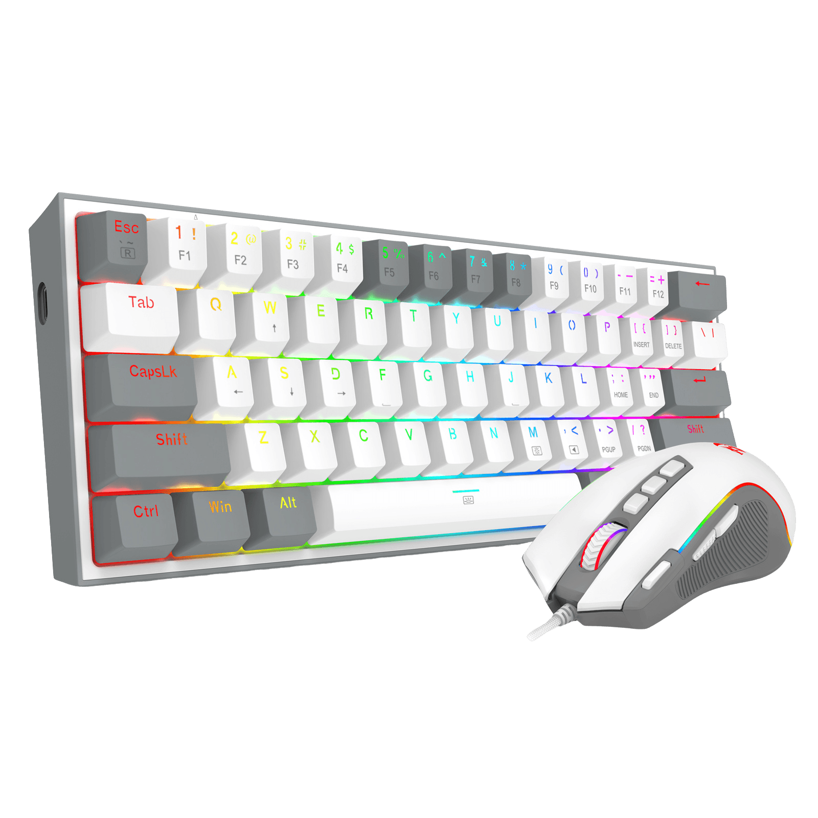 Redragon CB201 Gaming Keyboard & Mouse Combo, 61 Keys K617 Wired RGB Gaming Keyboard and 8000 DPI Wired M612 Gaming Mouse Bundle, Grey