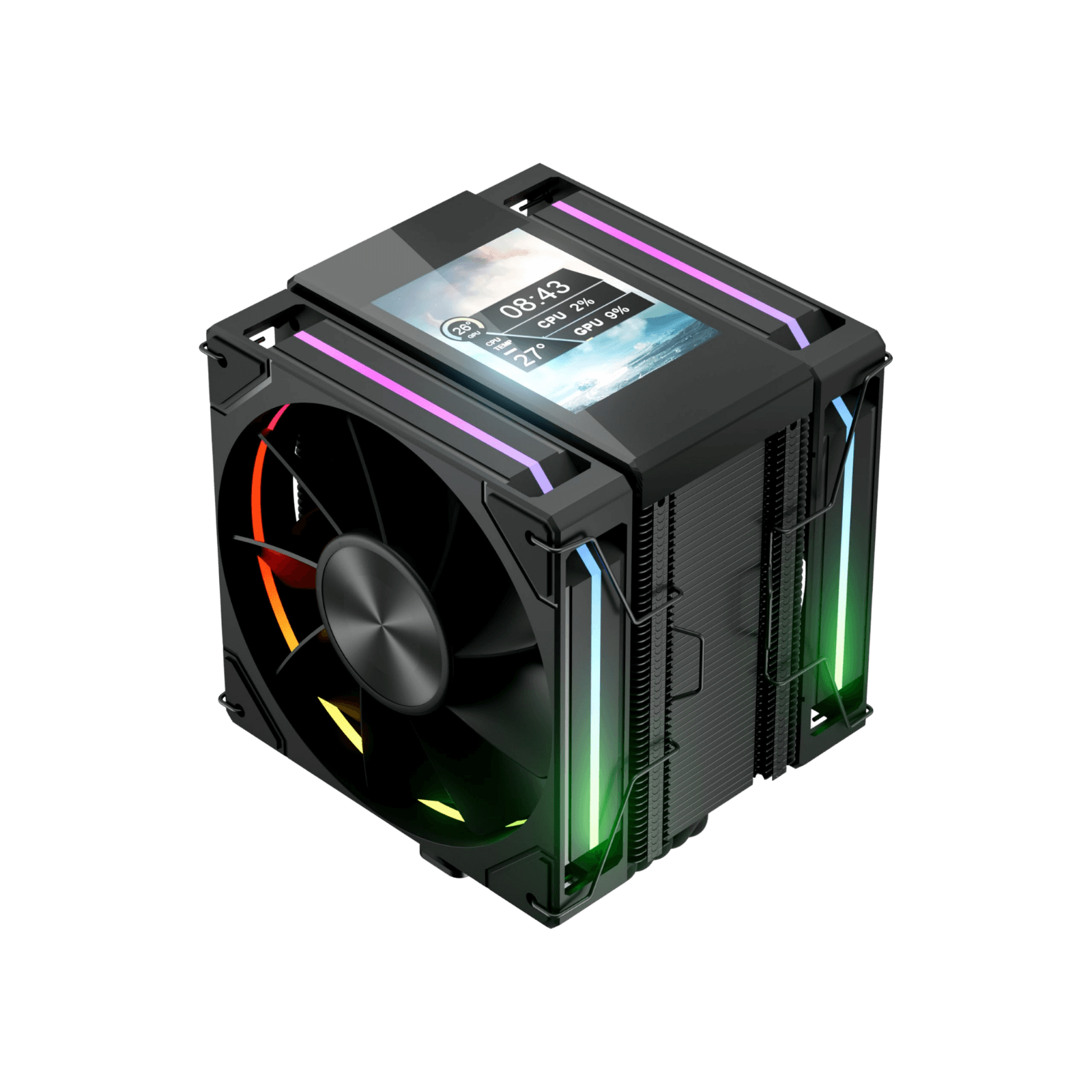 Redragon CC2313 CPU Cooler, Single-Tower Dual 120mm ARGB PWM Fan, TDP 250W, LCD Screen Top Cover, 6×Ф6mm Heatpipes, CPU Air Cooler Compatible with Intel LGA1851/1700/1200/115X; AMD AM5/AM4/AM3