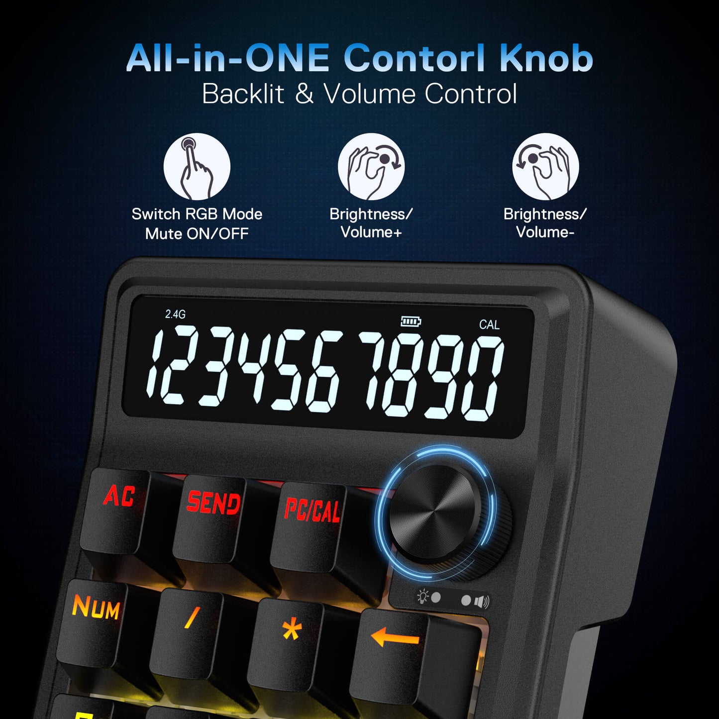 Redragon cove k733-rgb-wl | tri-mode usb-c 2. 4g bluetooth | rgb gasket hot-swap | mehanska numerična tipkovnica 6 Redragon cove k733-rgb-wl večnamensko kontrolno kolesce za osvetlitev in glasnost
