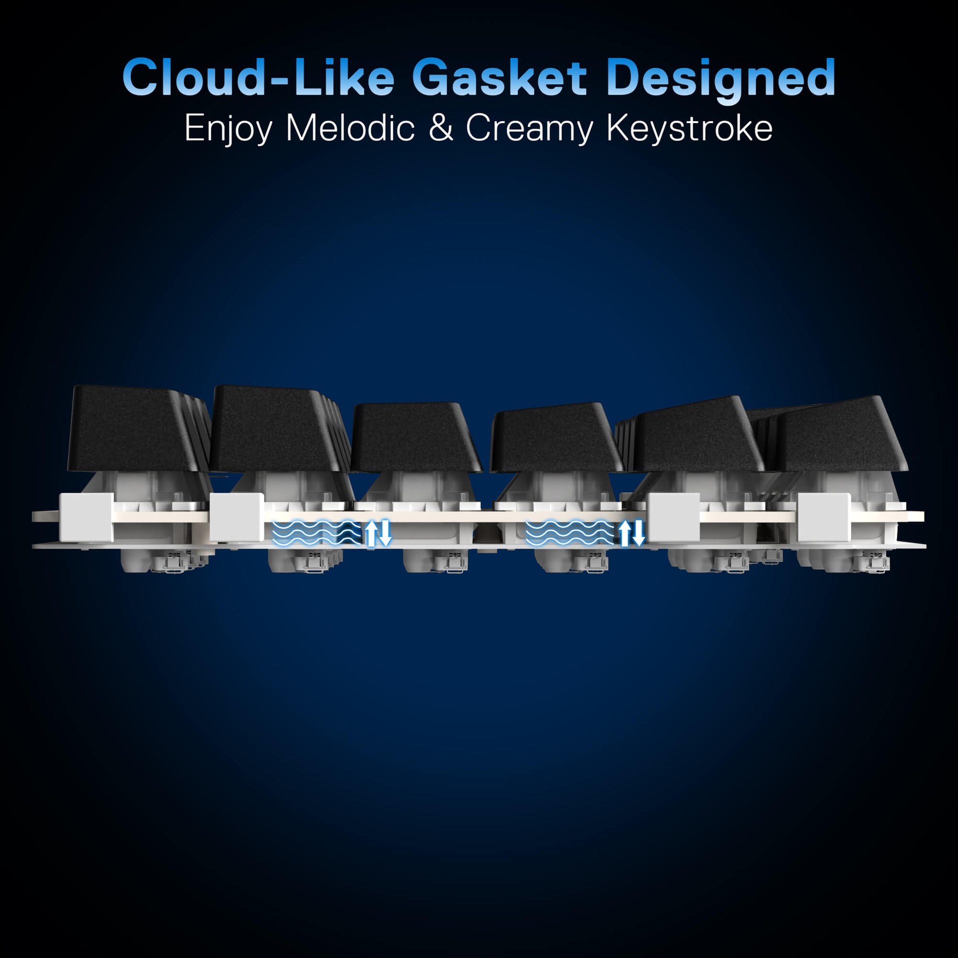 Redragon K733 Mechanical keyboard key mechanism with text on a dark blue background