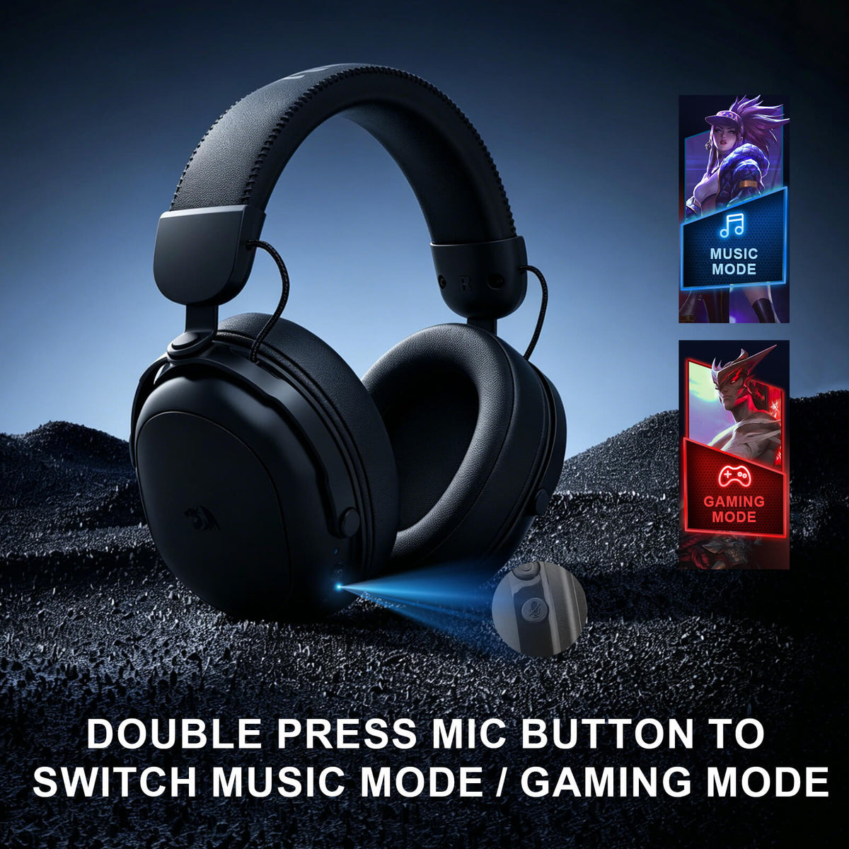 Redragon H893 Gaming Headset, 2.4GHz/BT/Wired, Black
