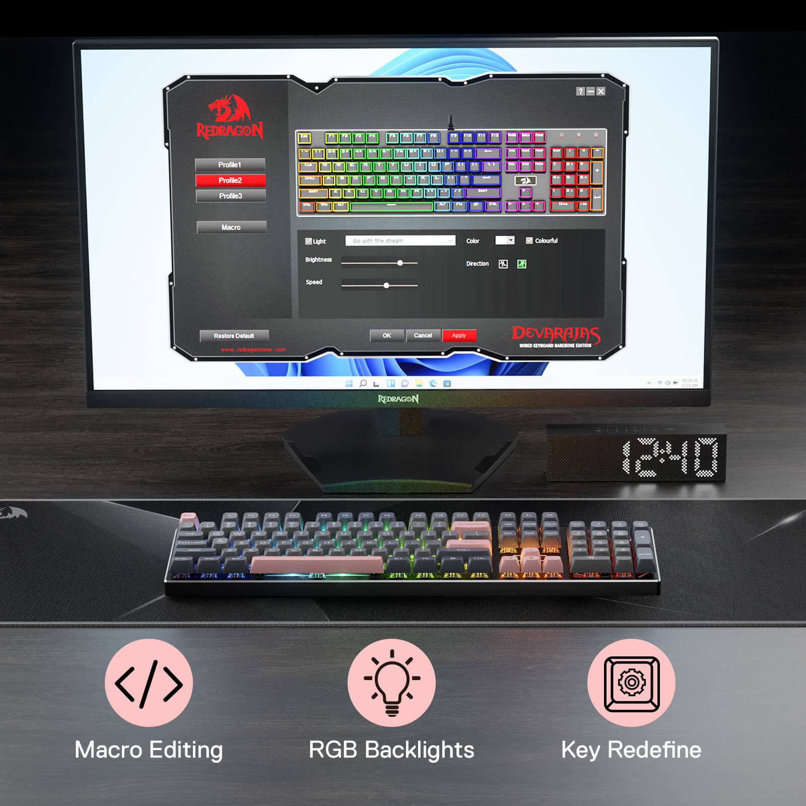 Redragon K556GBP-RGB Devarajas Pink Hot-Swap Aluminum Mechanical Gaming Keyboard
