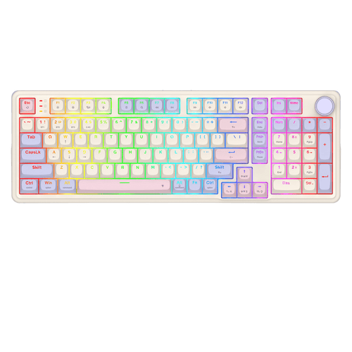 Redragon K768 PRO 100 Keys Wireless Gasket RGB Gaming Keyboard, Massive 8000 mAh PBT Mechanical Keyboard w/Hot-Swap Socket, Dedicated Knob Control & 5-Layer Noise Dampening, Custom Yolk Linear Switch | show