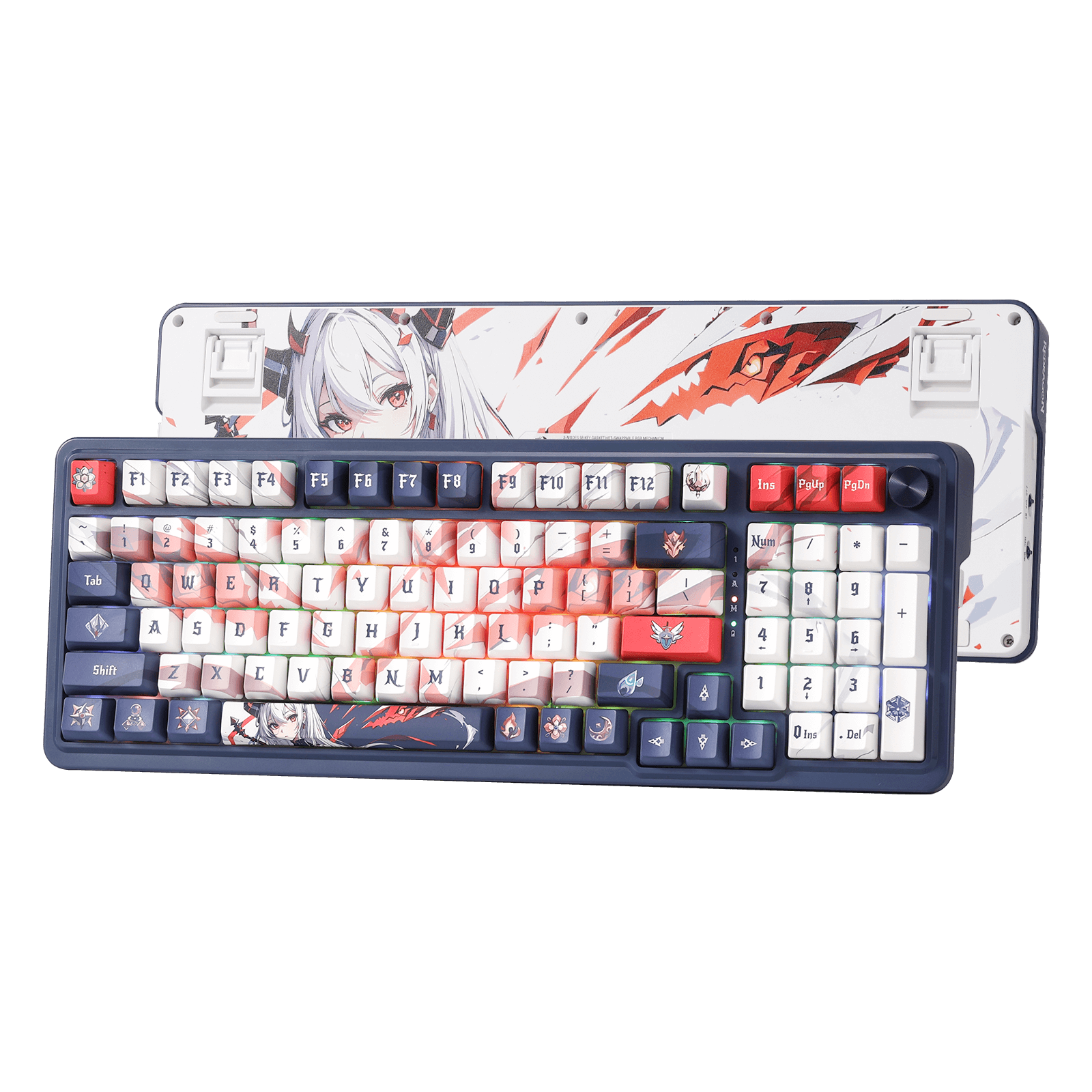 Redragon K686 PRO 98 Keys Wireless Gasket RGB Gaming waifu keyboardKeyboard, 3-Modes Anime Mechanical Keyboard w/Hot-Swap Socket, Dedicated Knob Control & Sound Absorbing Pads, Custom Hi-Fi Linear Switch