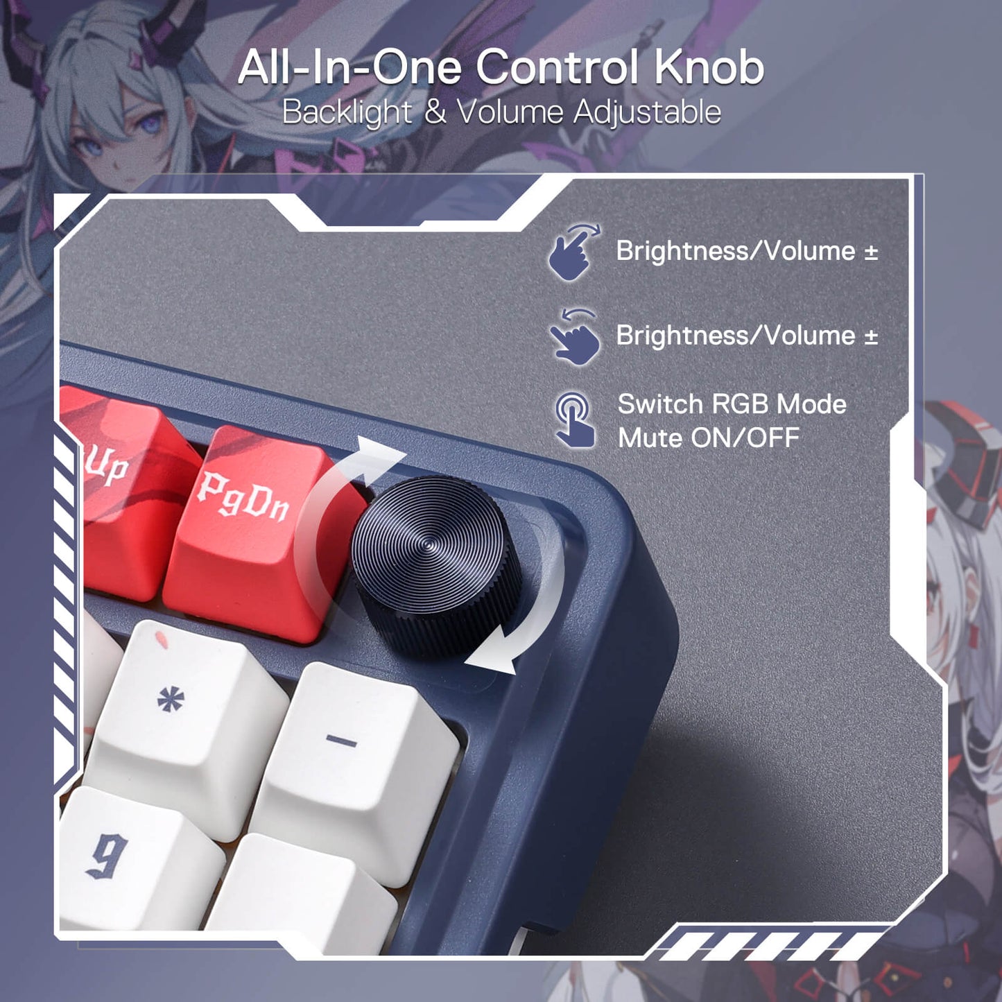 Close-Up of Redragon K686 Pro SE Keyboard's Dedicated Volume Control Knob, Featuring Smooth Adjustment and Ergonomic Design