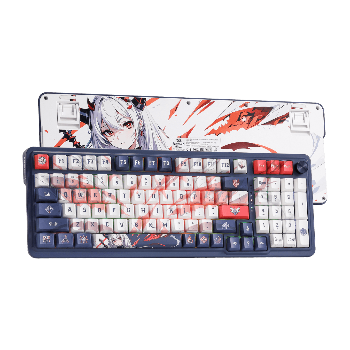 Redragon K686 PRO 98 Keys Wireless Gasket RGB Gaming Keyboard, 3-Modes Anime Mechanical Keyboard w/Hot-Swap Socket, Dedicated Knob Control & Sound Absorbing Pads, Custom Hi-Fi Linear Switch