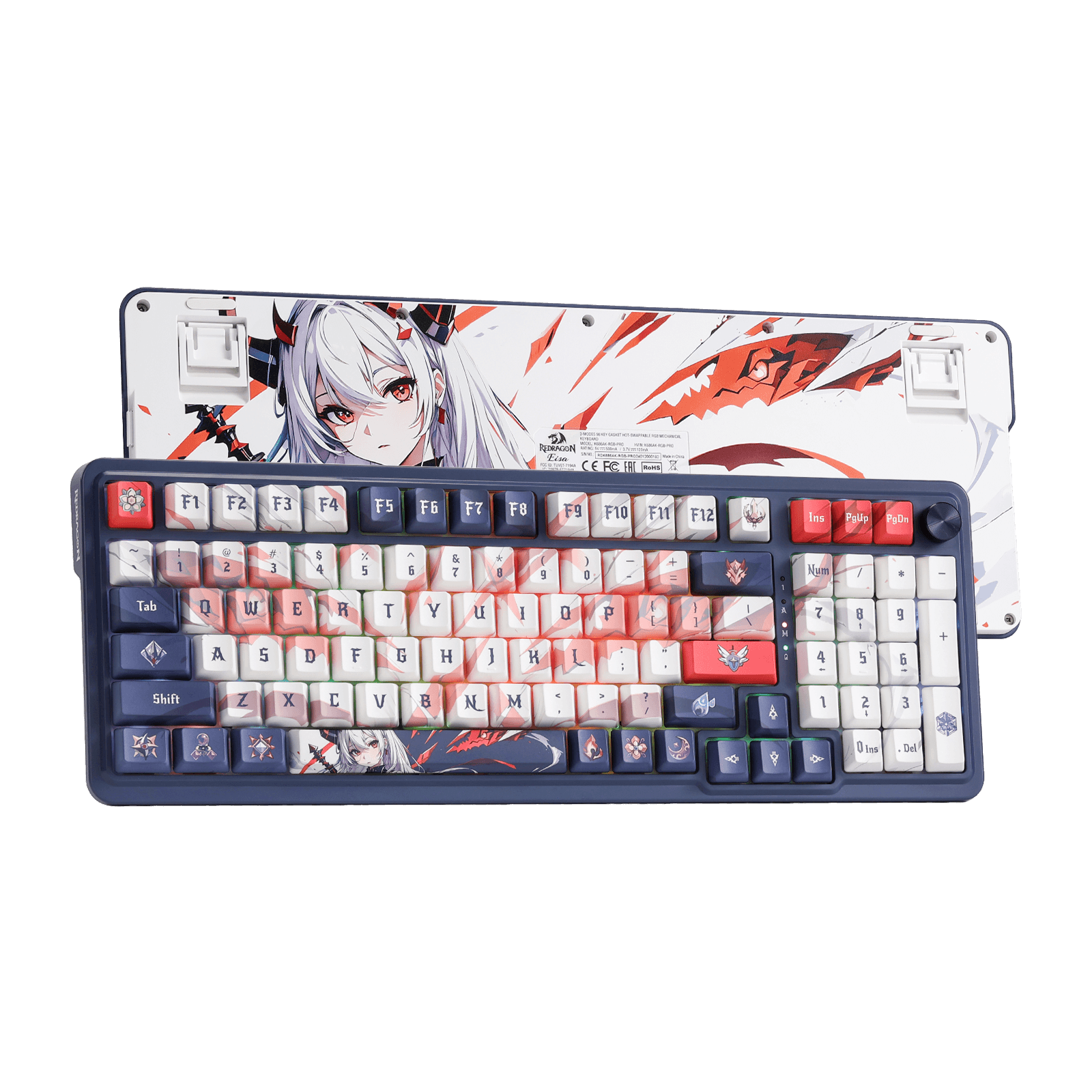 Redragon K686 PRO 98 Keys Wireless Gasket RGB Gaming Keyboard, 3-Modes Anime Mechanical Keyboard w/Hot-Swap Socket, Dedicated Knob Control & Sound Absorbing Pads, Custom Hi-Fi Linear Switch