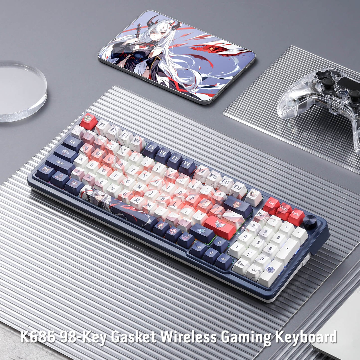 Redragon K686 PRO 98 Keys Wireless Gasket RGB Gaming Keyboard, 3-Modes Anime Mechanical Keyboard w/Hot-Swap Socket, Dedicated Knob Control & Sound Absorbing Pads, Custom Hi-Fi Linear Switch