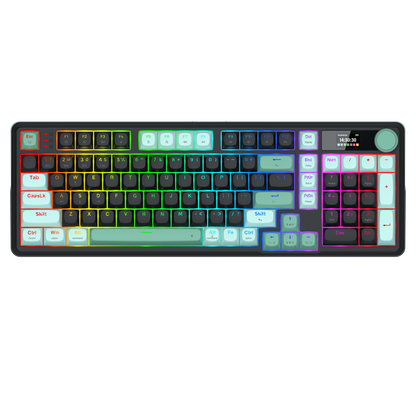 Redragon K768 PRO Wireless 100-Key Gasket Gaming Keyboard, Screen & Knob | Easy-Control LED Info Display + 8000mAh, 0-Delay Tri-Mode, Cushioned 5-Layer Noise Dampening for Creamy Thocky Sound, Practical 95% Size Green & Black