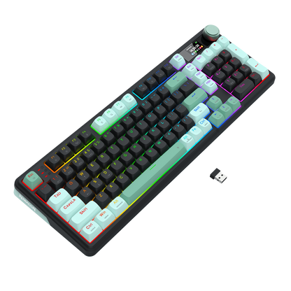 Redragon K768 PRO Wireless 100-Key Gasket Gaming Keyboard, Screen & Knob | Easy-Control LED Info Display + 8000mAh, 0-Delay Tri-Mode, Cushioned 5-Layer Noise Dampening for Creamy Thocky Sound, Practical 95% Size Green & Black