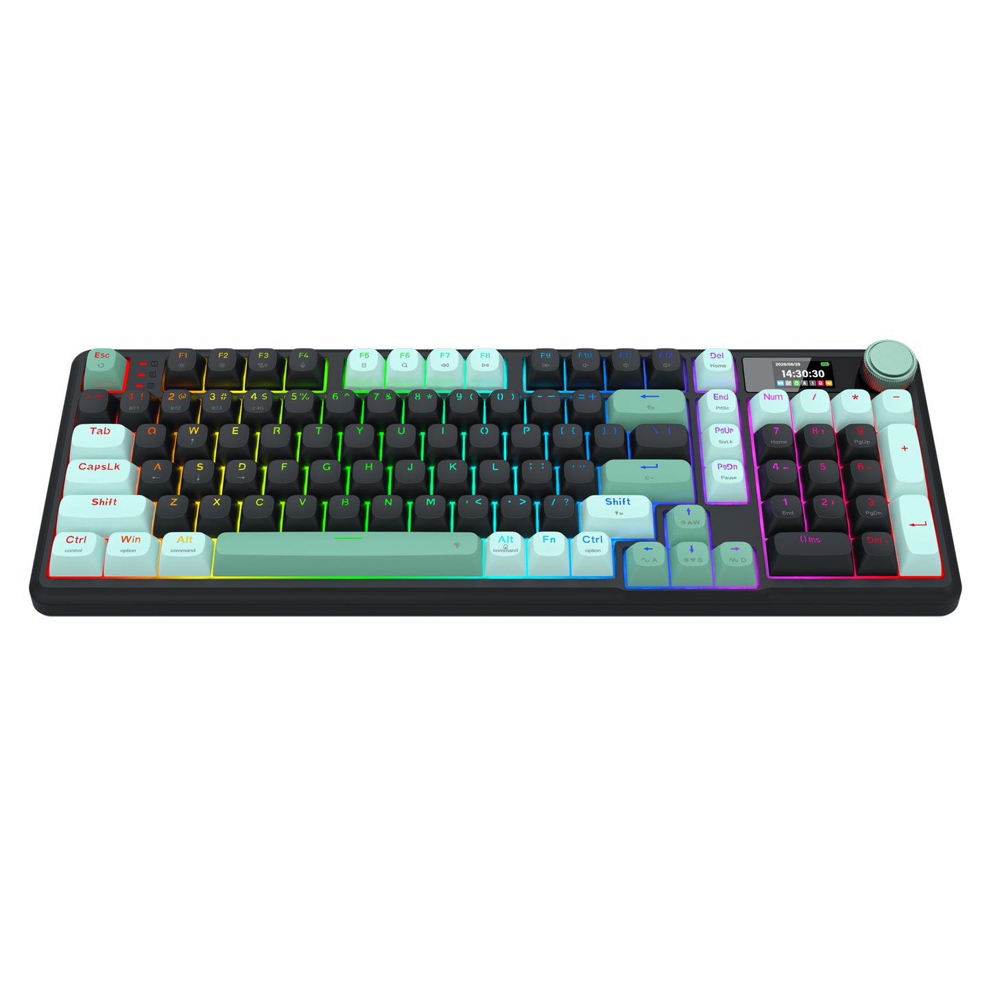 Redragon K768 PRO Wireless 100-Key Gasket Gaming Keyboard, Screen & Knob | Easy-Control LED Info Display + 8000mAh, 0-Delay Tri-Mode, Cushioned 5-Layer Noise Dampening for Creamy Thocky Sound, Practical 95% Size Green & Black
