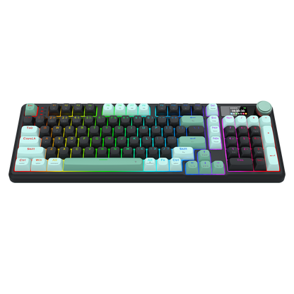 Redragon K768 PRO Wireless 100-Key Gasket Gaming Keyboard, Screen & Knob | Easy-Control LED Info Display + 8000mAh, 0-Delay Tri-Mode, Cushioned 5-Layer Noise Dampening for Creamy Thocky Sound, Practical 95% Size Green & Black