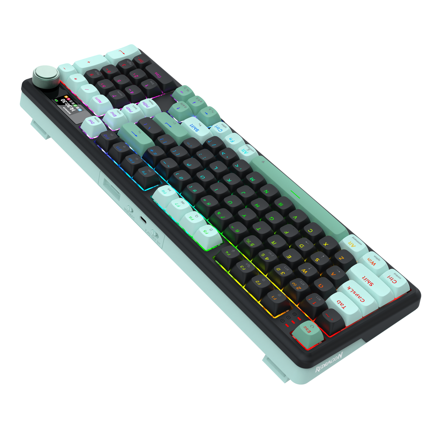 Redragon K768 PRO Wireless 100-Key Gasket Gaming Keyboard, Screen & Knob | Easy-Control LED Info Display + 8000mAh, 0-Delay Tri-Mode, Cushioned 5-Layer Noise Dampening for Creamy Thocky Sound, Practical 95% Size Green & Black