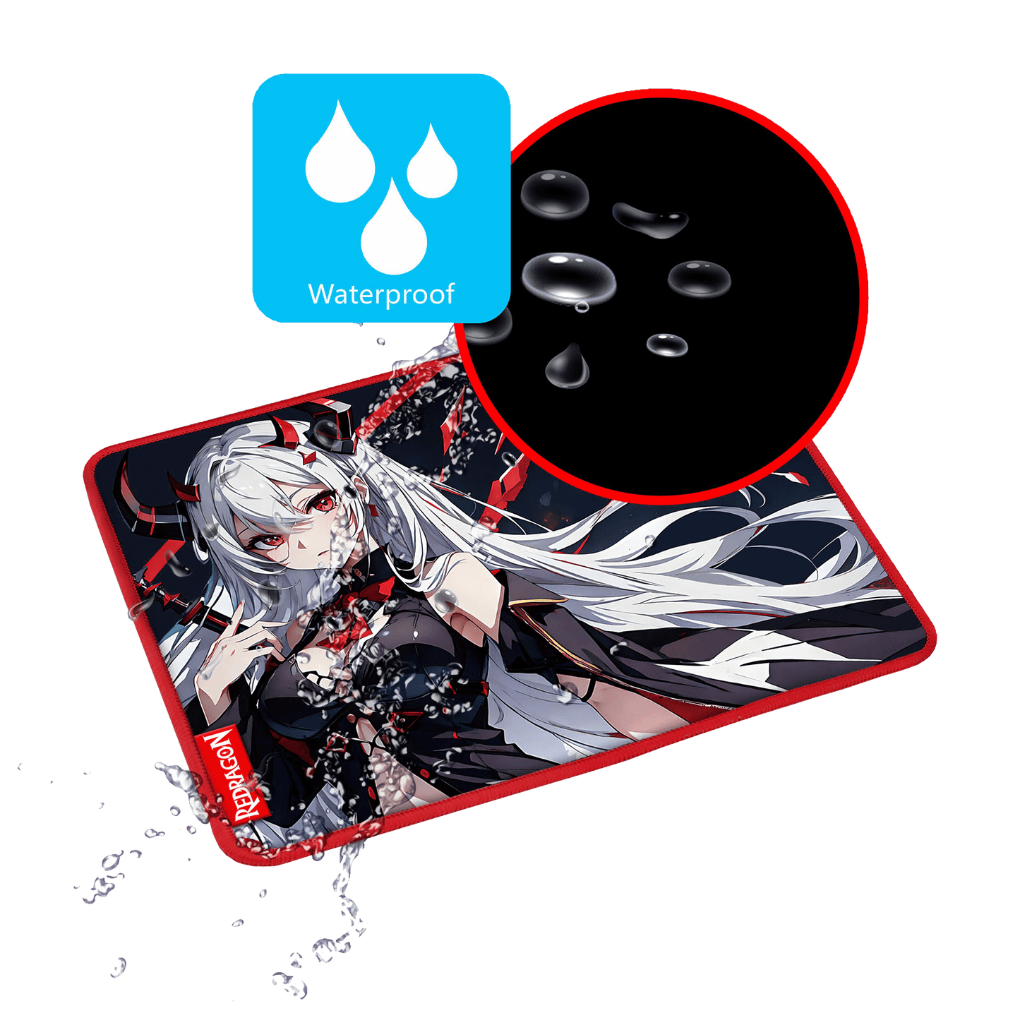 Redragon EISA P047 Anime Black Gaming Mouse Pad - Smooth Lycra Surface, Anti-Slip Rubber Base, Spill-Resistant, Durable 3mm Thick Design, Available in Small (13x10 in) & Large (35x16 in), Computer Mouse Mat, Extended Desk Pad,  Perfect for Gaming & Work, Pairs with EISA K1NG M916 PRO Mouse 