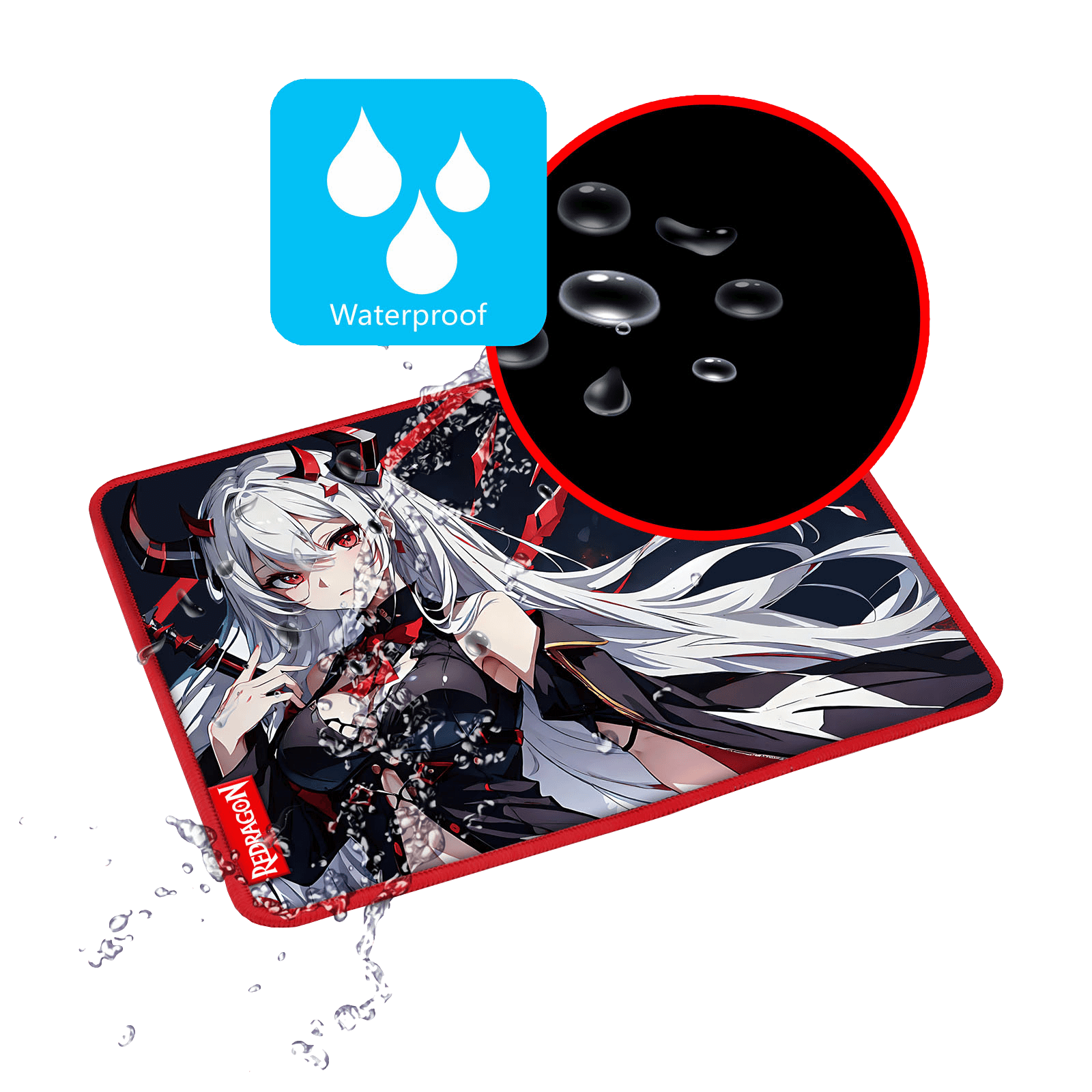 Redragon EISA P047 Anime Black Gaming Mouse Pad - Smooth Lycra Surface, Anti-Slip Rubber Base, Spill-Resistant, Durable 3mm Thick Design, Available in Small (13x10 in) & Large (35x16 in), Computer Mouse Mat, Extended Desk Pad,  Perfect for Gaming & Work, Pairs with EISA K1NG M916 PRO Mouse 