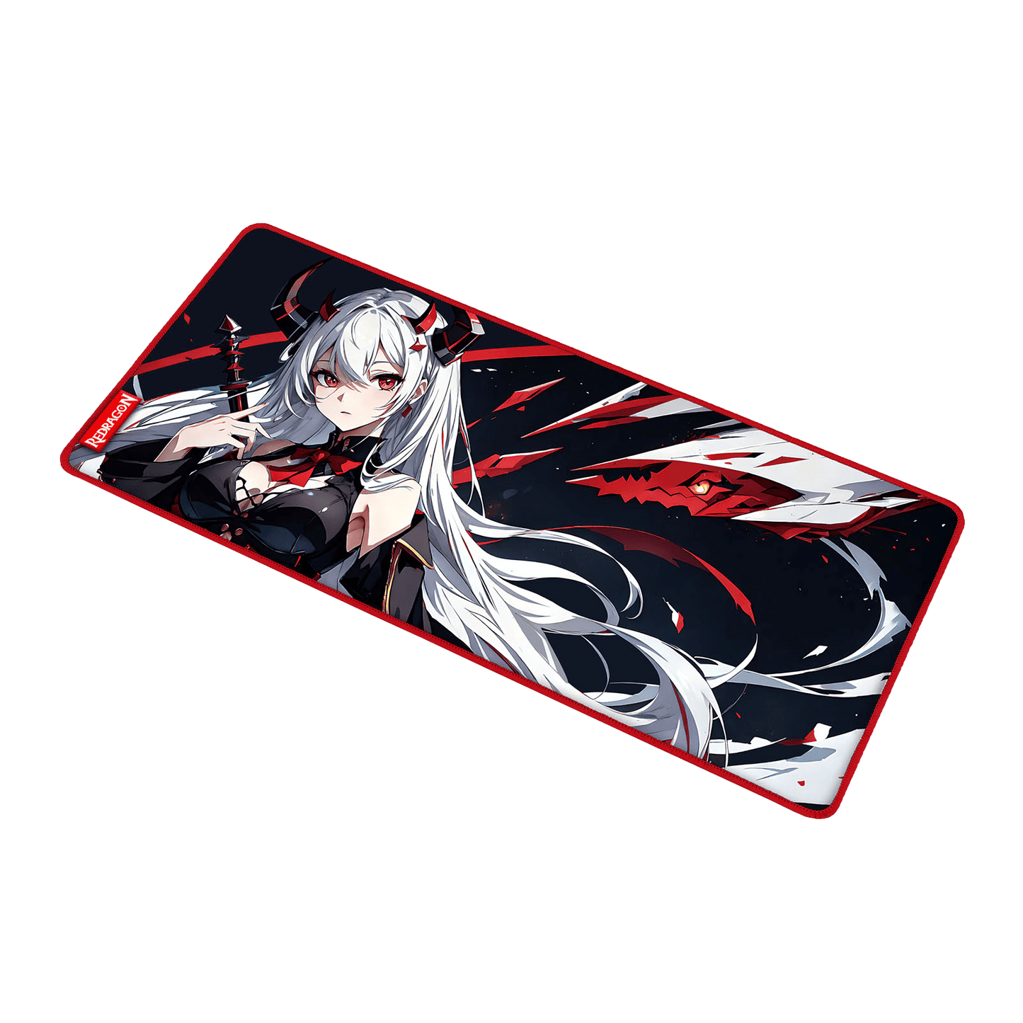 Redragon EISA P047 Anime Black Gaming Mouse Pad - Smooth Lycra Surface, Anti-Slip Rubber Base, Spill-Resistant, Durable 3mm Thick Design, Available in Small (13x10 in) & Large (35x16 in), Computer Mouse Mat, Extended Desk Pad,  Perfect for Gaming & Work, Pairs with EISA K1NG M916 PRO Mouse 