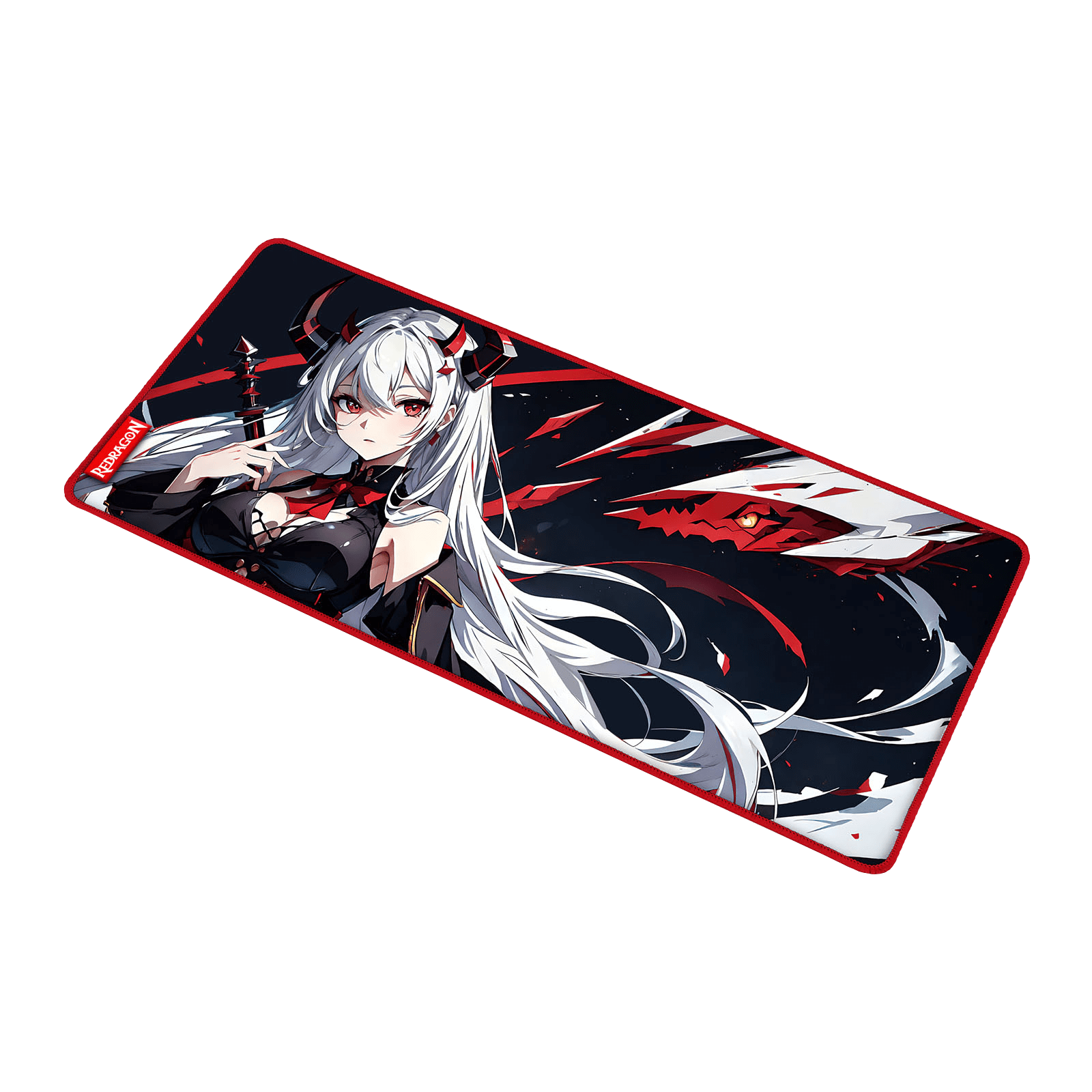 Redragon EISA P047 Anime Black Gaming Mouse Pad - Smooth Lycra Surface, Anti-Slip Rubber Base, Spill-Resistant, Durable 3mm Thick Design, Available in Small (13x10 in) & Large (35x16 in), Computer Mouse Mat, Extended Desk Pad,  Perfect for Gaming & Work, Pairs with EISA K1NG M916 PRO Mouse 