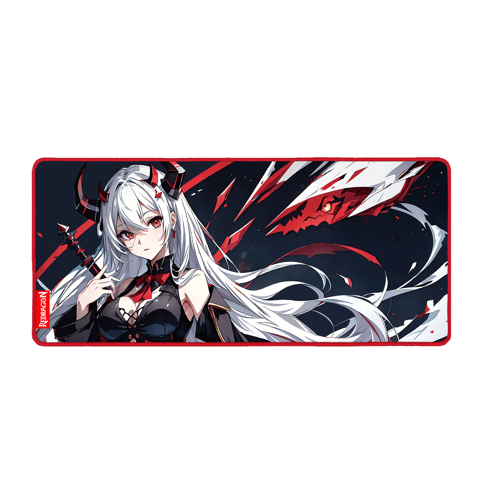 Redragon EISA P047 Anime Black Gaming Mouse Pad - Smooth Lycra Surface, Anti-Slip Rubber Base, Spill-Resistant, Durable 3mm Thick Design, Available in Small (13x10 in) & Large (35x16 in), Computer Mouse Mat, Extended Desk Pad,  Perfect for Gaming & Work, Pairs with EISA K1NG M916 PRO Mouse 