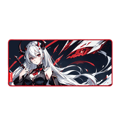 Redragon EISA P047 Anime Black Gaming Mouse Pad - Smooth Lycra Surface, Anti-Slip Rubber Base, Spill-Resistant, Durable 3mm Thick Design, Available in Small (13x10 in) & Large (35x16 in), Computer Mouse Mat, Extended Desk Pad,  Perfect for Gaming & Work, Pairs with EISA K1NG M916 PRO Mouse 