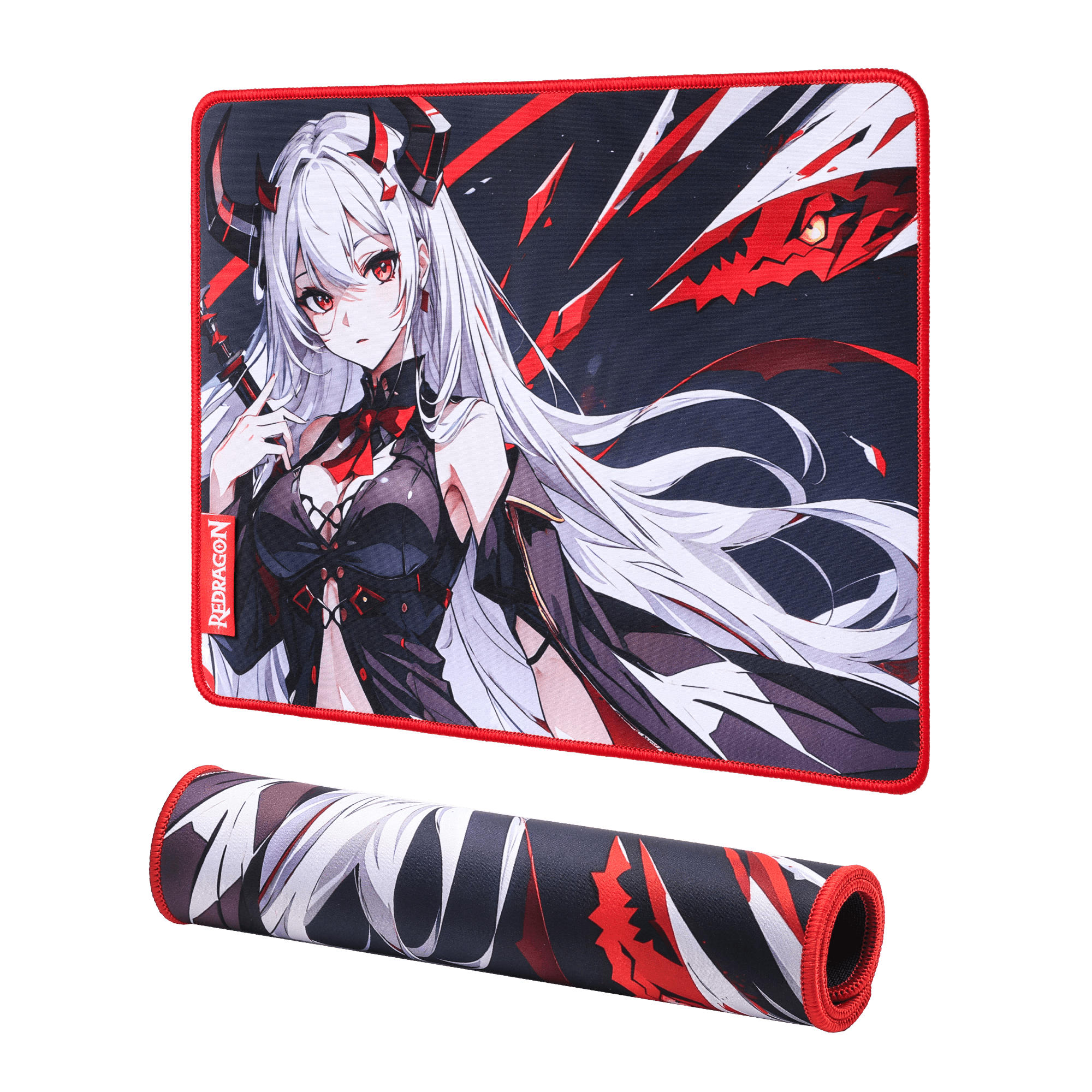 Redragon EISA P047 Anime Black Gaming Mouse Pad - Smooth Lycra Surface, Anti-Slip Rubber Base, Spill-Resistant, Durable 3mm Thick Design, Available in Small (13x10 in) & Large (35x16 in), Computer Mouse Mat, Extended Desk Pad,  Perfect for Gaming & Work, Pairs with EISA K1NG M916 PRO Mouse 